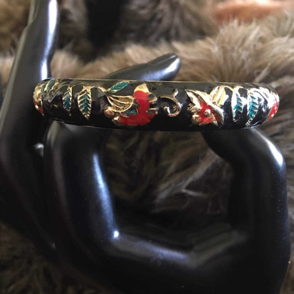 Vintage colorful enamel gold tone clamp bracelet